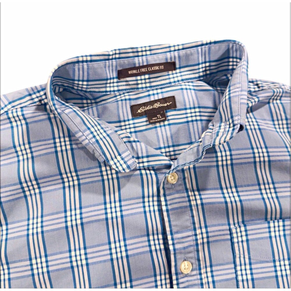 Eddie Bauer Men’s LT Big & Tall Classic Fit Wrinkle Resist Blue Plaid Shirt
